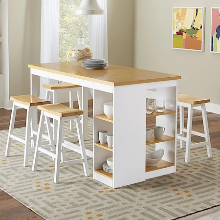 Casual 5-Piece Pub Dining Set with Built-In Storage